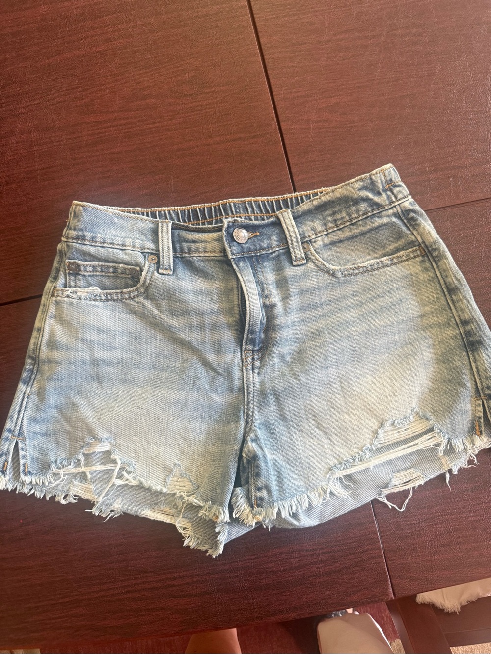 aerie Light Denim Distressed Jean Shorts